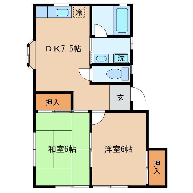 マルワレジデンス下妻第2 A棟(2DK/2階)の間取り写真