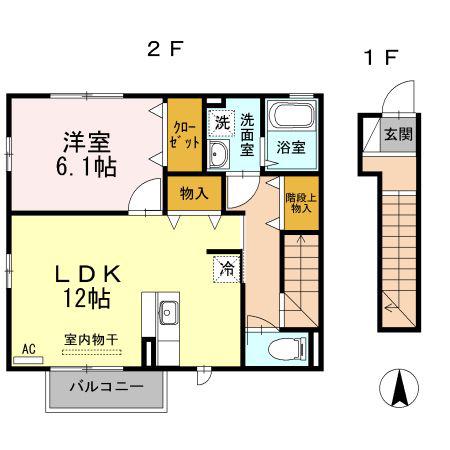 D-ROOM 白石西(1LDK/2階)の間取り写真