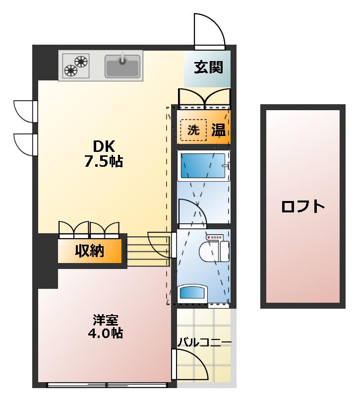 M SQUARE(1DK/2階)の間取り写真