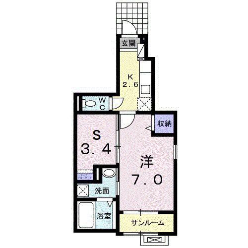 メゾン ウィング イースト(1SK/1階)の間取り写真