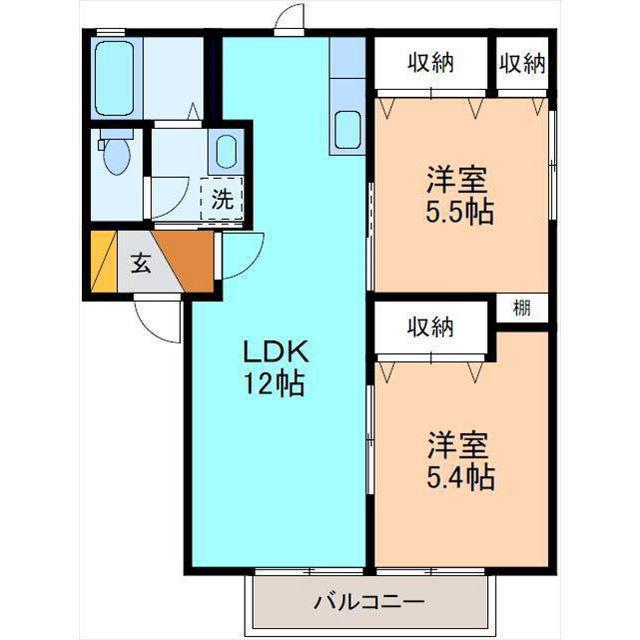 ハイタウン日の出A(2LDK/2階)の間取り写真