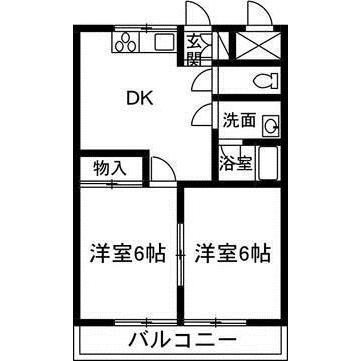 グランパレ大胡(2DK/2階)の間取り写真
