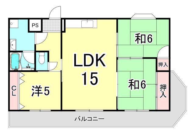 ヴューテラス宝塚(3LDK/2階)の間取り写真