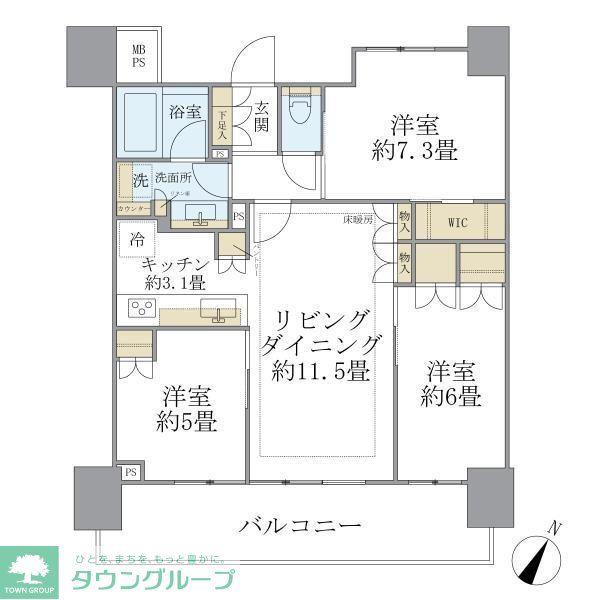 BRILLIA TOWER横浜 東神奈川(3LDK/17階)の間取り写真