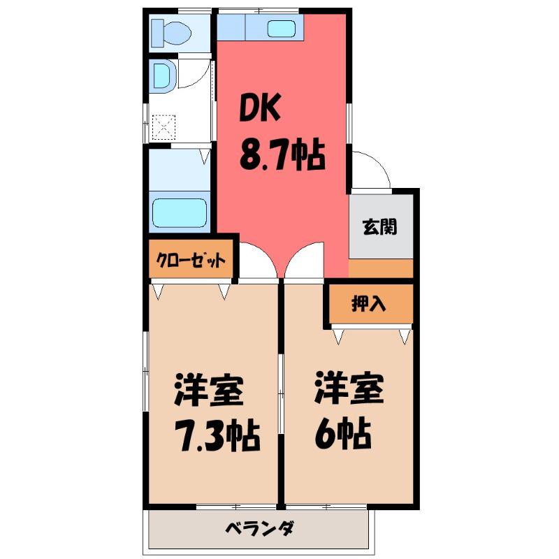レーベンハイツ(2DK/1階)の間取り写真