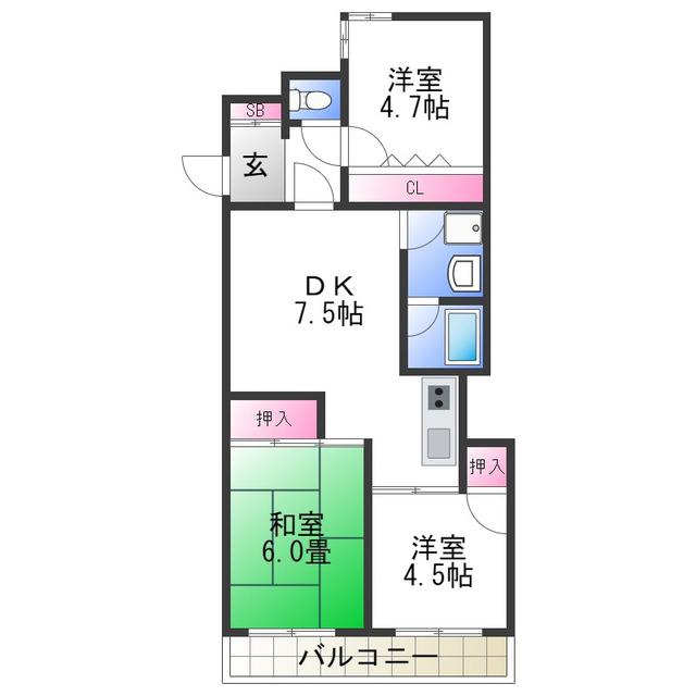 グレースハイム上住吉(3DK/3階)の間取り写真