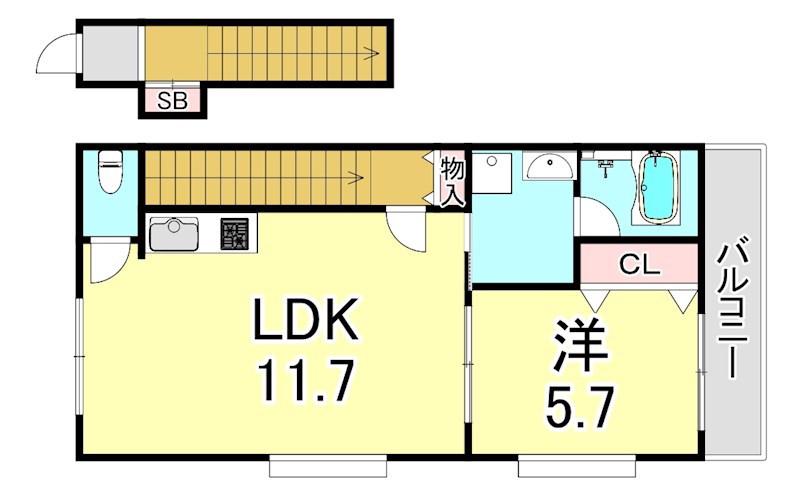 GLAハート長田(1LDK/1階)の間取り写真