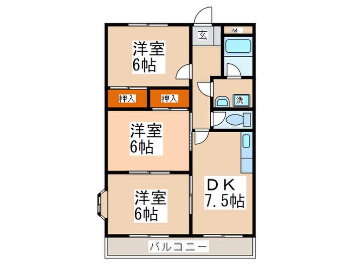 サザンフィールド(3DK/3階)の間取り写真
