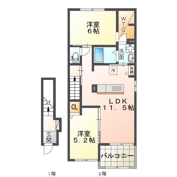 アドヴァン C(2LDK/2階)の間取り写真