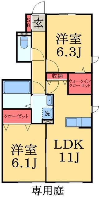 パークレジーナ A(2LDK/1階)の間取り写真