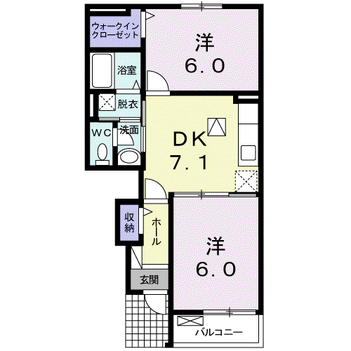 ガーデニア I(2DK/1階)の間取り写真