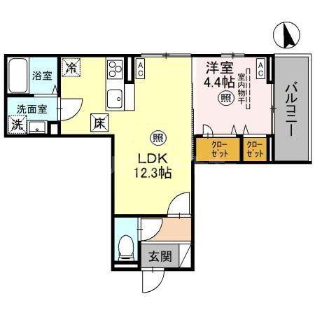 ノーブルパレス大原(1LDK/1階)の間取り写真