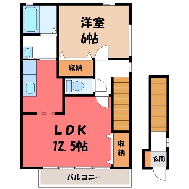 サンガーデン春日野C棟(1LDK/2階)の間取り写真