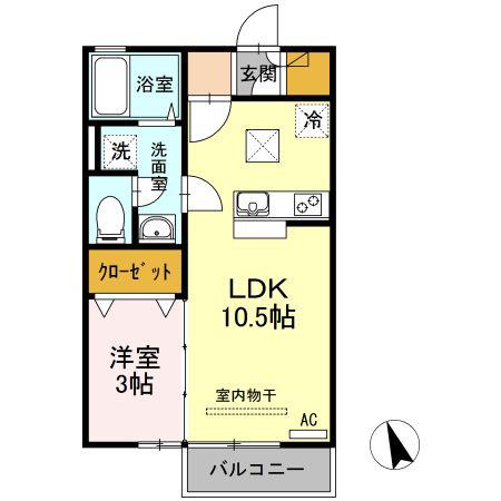 リビングタウン伏石IIA(1LDK/1階)の間取り写真