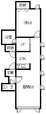 ボックス南B館(1LDK/2階)の間取り写真