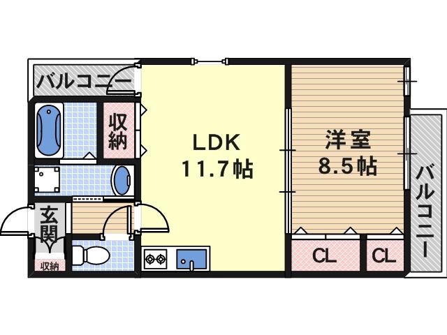 フジパレス今川III番館(1LDK/1階)の間取り写真