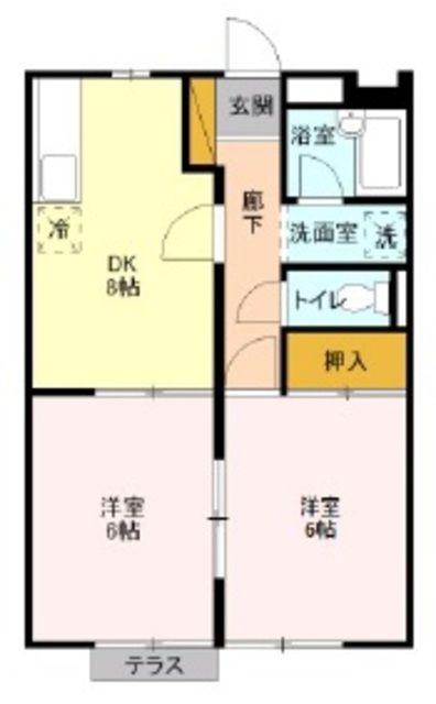 コスモプラザC(2DK/2階)の間取り写真