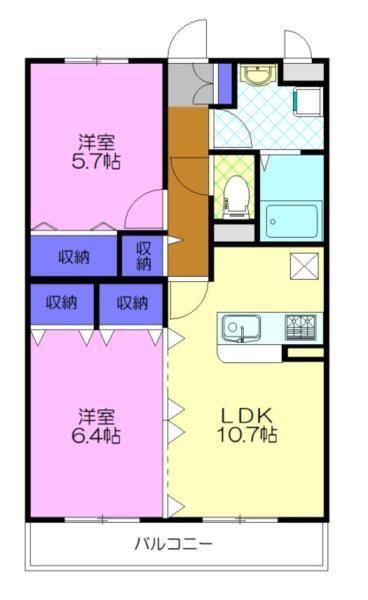 華美が丘 プルミエ(2LDK/4階)の間取り写真