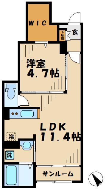 ラミーナII(1LDK/1階)の間取り写真