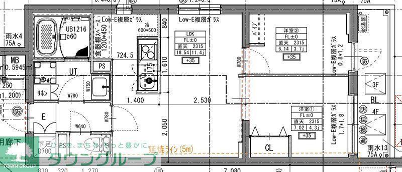 ラヴィエール住吉駅前(2LDK/3階)の間取り写真