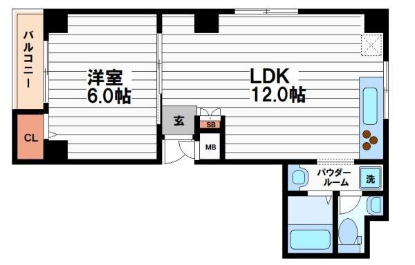 グレースメゾン谷町6(1LDK/3階)の間取り写真