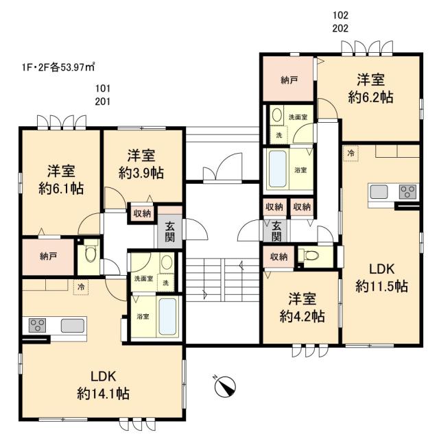 ロランジュ山之上(2LDK/1階)の間取り写真