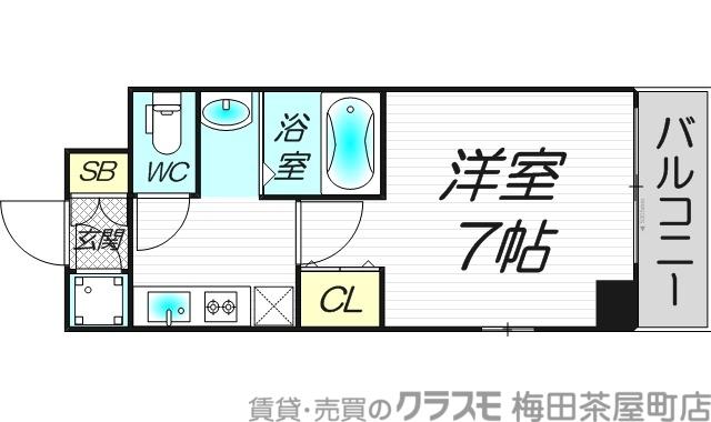 ジュネーゼグラン京町堀(1K/9階)の間取り写真
