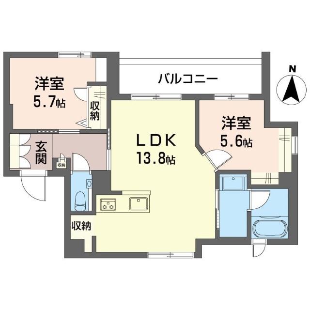 協榮ビルディング(2LDK/4階)の間取り写真