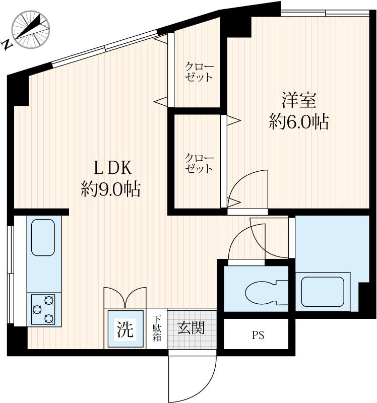 アルコーブマンション(1LDK/6階)の間取り写真