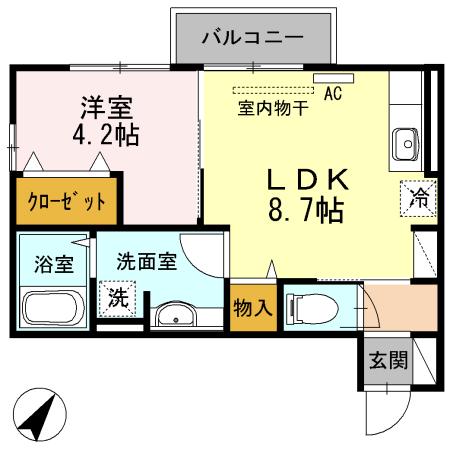 セジュール合川南(1LDK/2階)の間取り写真