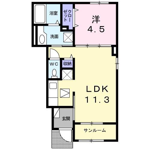 レジデンスN I(1LDK/1階)の間取り写真