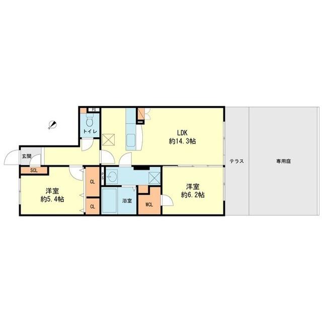 プレア大和(2LDK/1階)の間取り写真