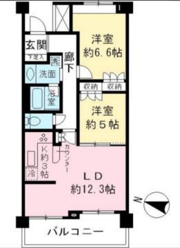 エストライフつつじヶ丘-五番館(2LDK/1階)の間取り写真