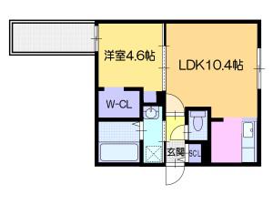 シキレジデンス南平岸(1LDK/1階)の間取り写真