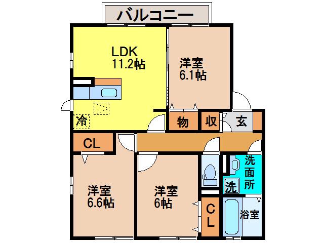 ハルブラッサム A棟・B棟(3LDK/1階)の間取り写真