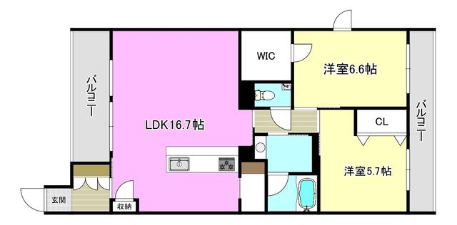 シャーメゾングランレーヴ(2LDK/3階)の間取り写真