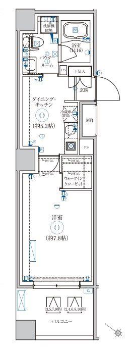 LEXE AZEST横濱関内(1DK/8階)の間取り写真