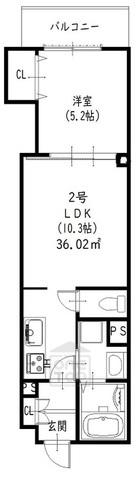 ラモーナ一津屋Ⅱ(1LDK/2階)の間取り写真
