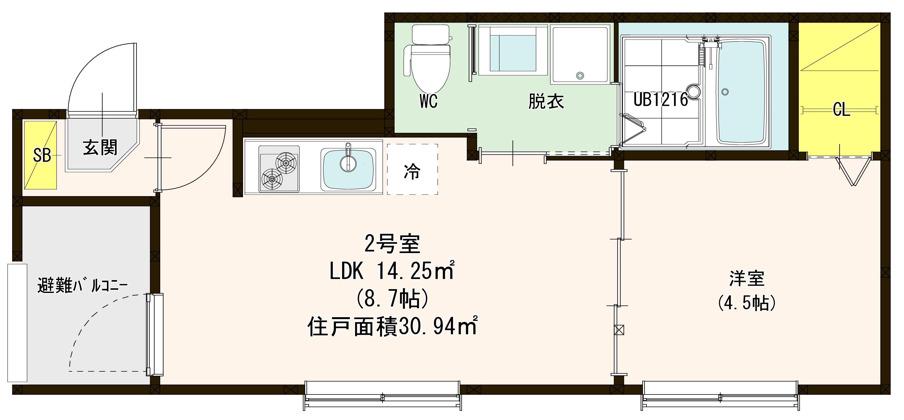 ハーモニーテラス中郷II(1LDK/1階)の間取り写真