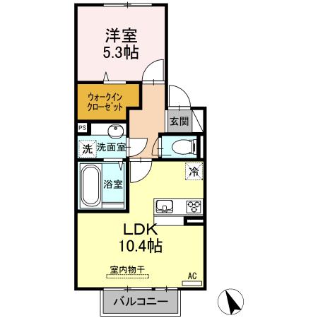 マリースプリング A棟(1LDK/2階)の間取り写真