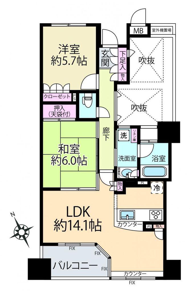 港北ガーデンハウス センター南ステーションフロント(2LDK/4階)の間取り写真