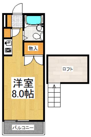 青和ハイムパートI(ワンルーム/2階)の間取り写真