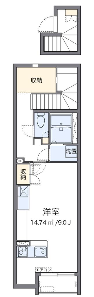 ミランダDOMANI I(ワンルーム/2階)の間取り写真