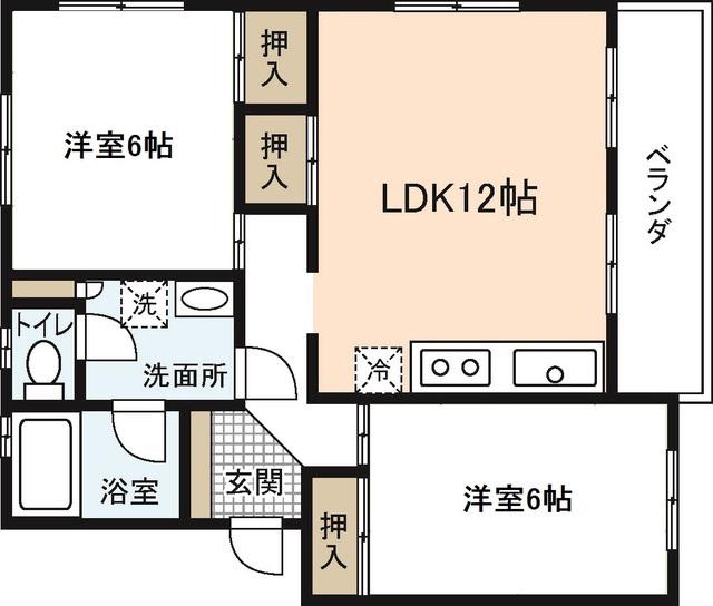 鴨原ハイツ(2LDK/3階)の間取り写真