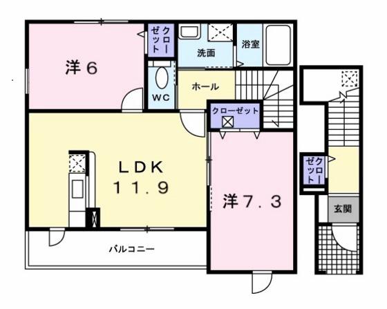 グラース プラシード(2LDK/2階)の間取り写真