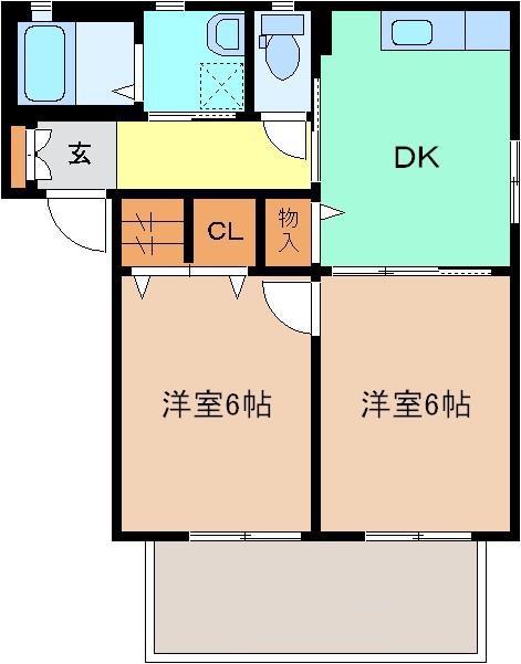 ラ・プレミール D棟(2DK/1階)の間取り写真