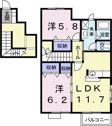 サンビレッジ オノA(2LDK/2階)の間取り写真