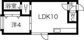 アークコート北大西III(1LDK/3階)の間取り写真