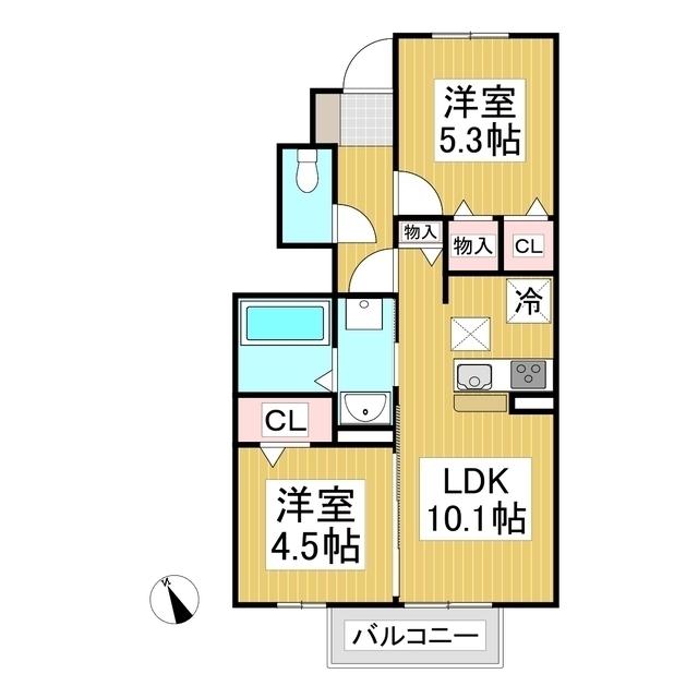 ルミエール常磐城(2LDK/1階)の間取り写真