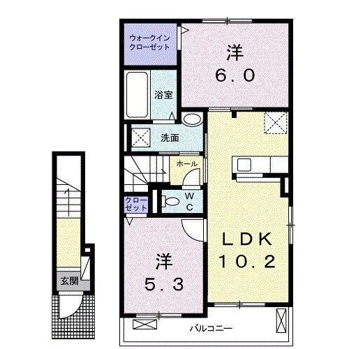 カルム メゾン K(2LDK/2階)の間取り写真